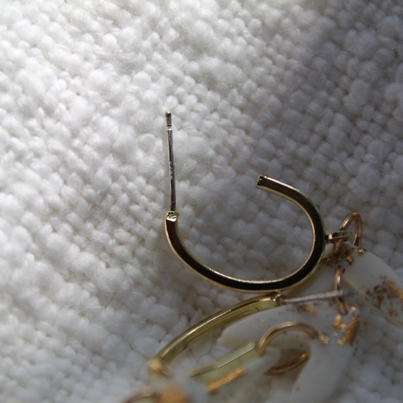 Sterling Silver Gold Hoops with Drop White Leaves & Gold Flakes - Picture 5 of 5